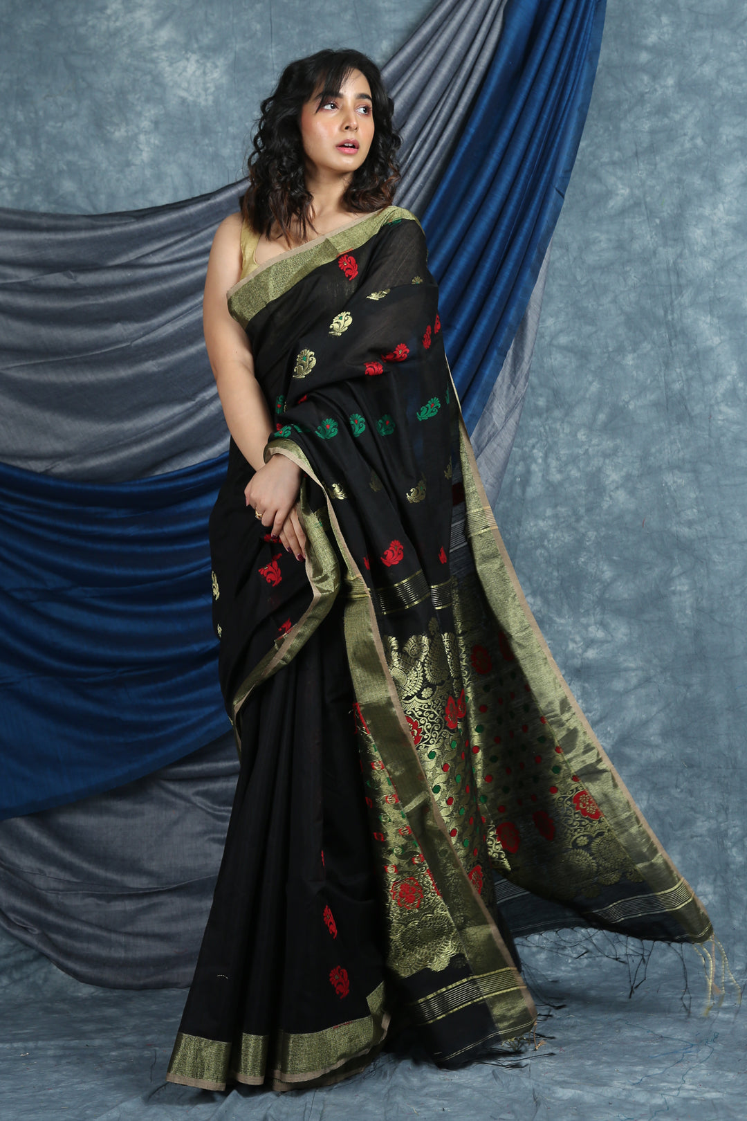 Black Handloom Saree with Zari Border