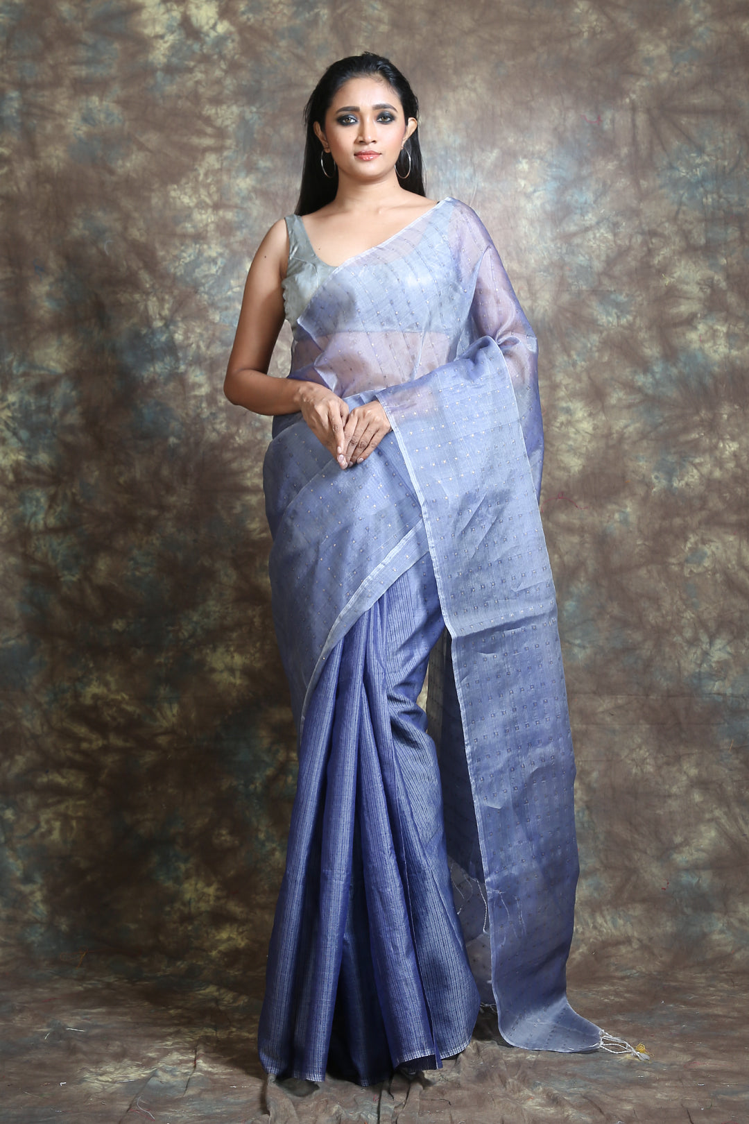 Stone Blue Resham Handwoven Soft Saree With Allover Sequen Work