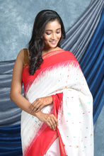 Load image into Gallery viewer, Pearl White Red Boder Saree with Woven Pallu
