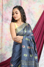 Load image into Gallery viewer, Grey Handloom Saree With Zari Weaving
