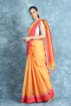 Load image into Gallery viewer, Yellow Handwoven Cotton Tant Saree With Strip Design
