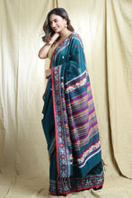 Load image into Gallery viewer, Teal Cotton Handwoven Soft Saree With Design Pallu &amp; Border
