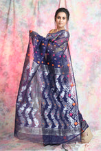 Load image into Gallery viewer, Denim Blue Allover Weaving Jamdani Saree
