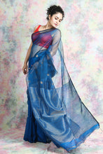 Load image into Gallery viewer, Blue Matka Muslin Saree
