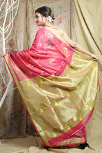 Load image into Gallery viewer, Magenta Cotton Tissue Handwoven Soft Saree With Allover Zari Weaving
