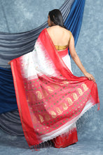 Load image into Gallery viewer, Pearl White Red Boder Saree with Woven Pallu
