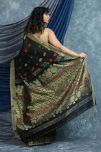 Load image into Gallery viewer, Black Handloom Saree with Zari Border
