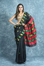 Load image into Gallery viewer, Temple Weaving Black Handloom Saree
