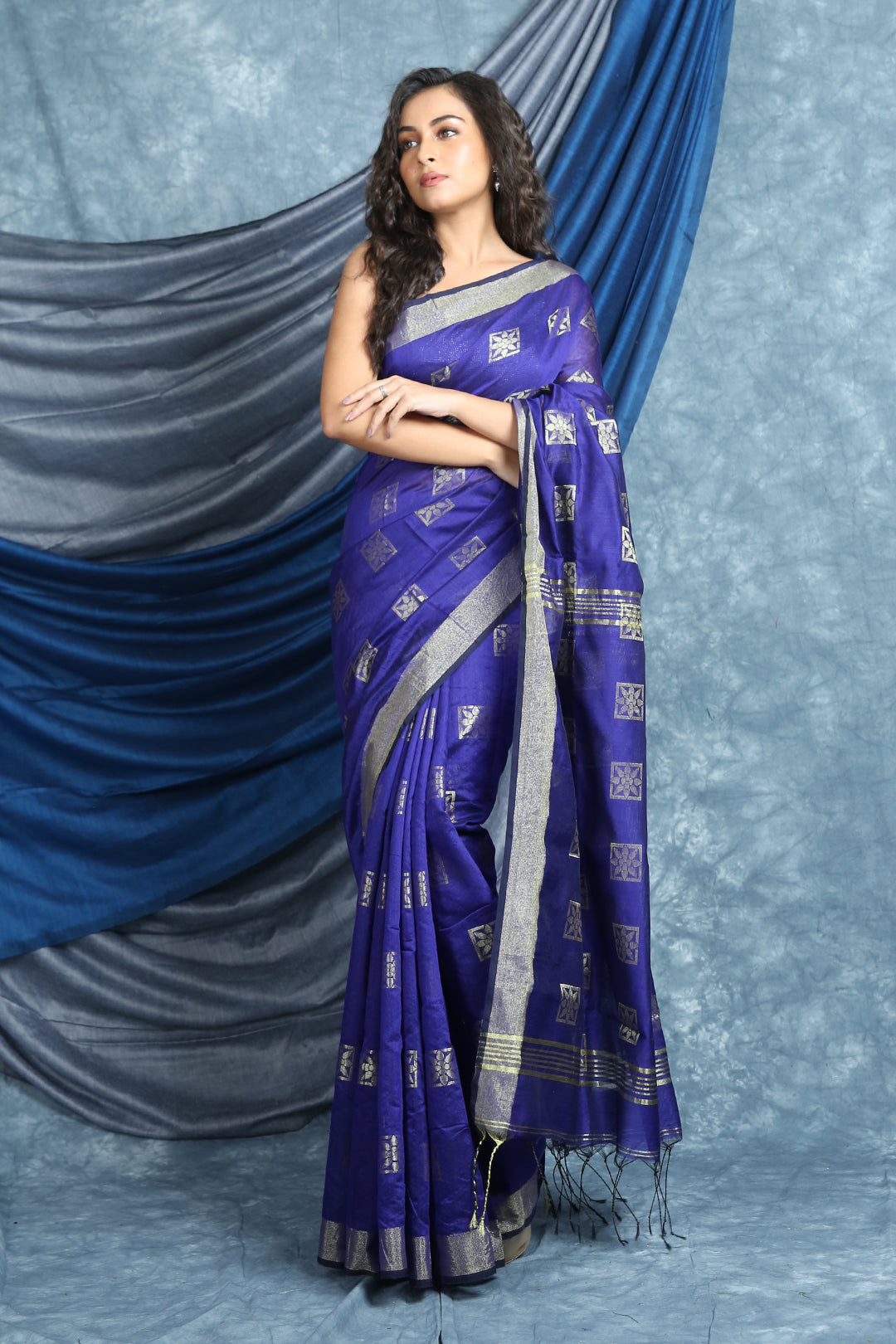 Stunning Blue with Allover Zari Woven Saree