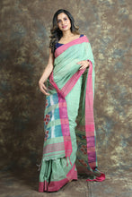 Load image into Gallery viewer, Green Handwoven  Cotton Saree
