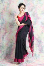 Load image into Gallery viewer, Kantha Style Black Handloom Saree
