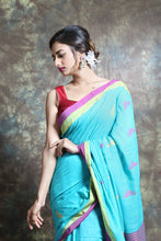 Load image into Gallery viewer, Sky Blue Blended Cotton Handwoven Soft Saree With Allover Woven
