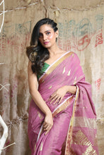 Load image into Gallery viewer, Pink Cotton Tissue Handwoven Soft Saree With Allover Zari Woven
