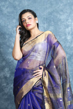 Load image into Gallery viewer, Blue Resham Handwoven Soft Saree With Zari Work
