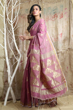 Load image into Gallery viewer, Pink Cotton Tissue Handwoven Soft Saree With Allover Zari Woven

