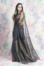 Load image into Gallery viewer, Black Matka Muslin Saree

