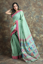 Load image into Gallery viewer, Green Handwoven  Cotton Saree
