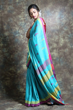 Load image into Gallery viewer, Sky Blue Blended Cotton Handwoven Soft Saree With Allover Woven
