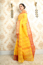 Load image into Gallery viewer, Yellow Handwoven Cotton Tant Saree With All Over Butta
