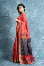 Load image into Gallery viewer, Red Tissue Saree With Allover Zari Weaving &amp; Navy Blue Pallu
