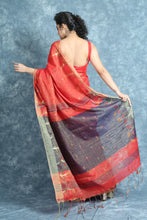 Load image into Gallery viewer, Red Tissue Saree With Allover Zari Weaving &amp; Navy Blue Pallu
