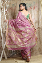 Load image into Gallery viewer, Pink Cotton Tissue Handwoven Soft Saree With Allover Zari Woven
