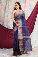 Load image into Gallery viewer, Denim Blue Handwoven Cotton Tant Saree
