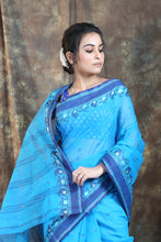 Load image into Gallery viewer, Deep Sky Blue Handwoven Cotton Tant Saree
