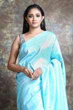 Load image into Gallery viewer, Sky Blue Blended Silk Handwoven Soft Saree With Allover Box Weaving

