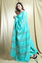 Load image into Gallery viewer, Artcit Blue Blended Silk Handwoven Soft Saree With Allover Zari Box Design
