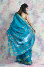 Load image into Gallery viewer, Teal Handloom Saree With Zari Weaving
