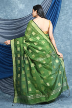 Load image into Gallery viewer, Olive Green Handloom Saree with Allover Box
