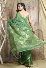 Load image into Gallery viewer, Mint Green Cotton Tissue Handwoven Soft Saree With Allover Zari Woven
