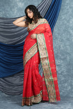 Load image into Gallery viewer, Apple Red Handwoven Cotton Tant Saree
