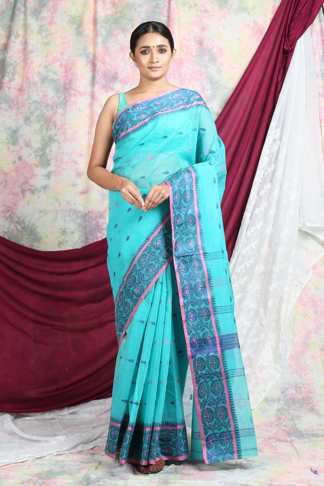 Sky blue Handwoven Cotton Tant Saree
