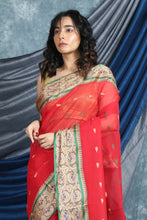 Load image into Gallery viewer, Apple Red Handwoven Cotton Tant Saree
