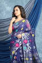 Load image into Gallery viewer, Blue Allover Weaving Jamdani  Saree

