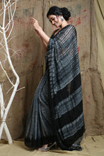 Load image into Gallery viewer, Black Cotton Handwoven Soft Saree With Stripes Pallu
