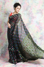Load image into Gallery viewer, Black Jamdani  Saree With Multicolour Butta
