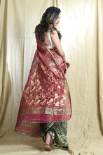 Load image into Gallery viewer, Red Silk Cotton Handwoven Soft Saree With Allover Copper Zari Weaving
