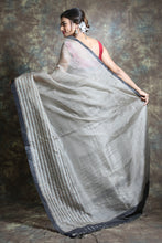 Load image into Gallery viewer, Grey Resham Handwoven Soft Saree With Sequen Work Border
