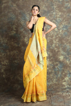 Load image into Gallery viewer, Yellow Handwoven Blended Cotton Zari Weaving Saree
