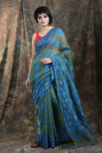 Load image into Gallery viewer, Olive Green &amp; Blue Allover Weaving Jamdani Saree
