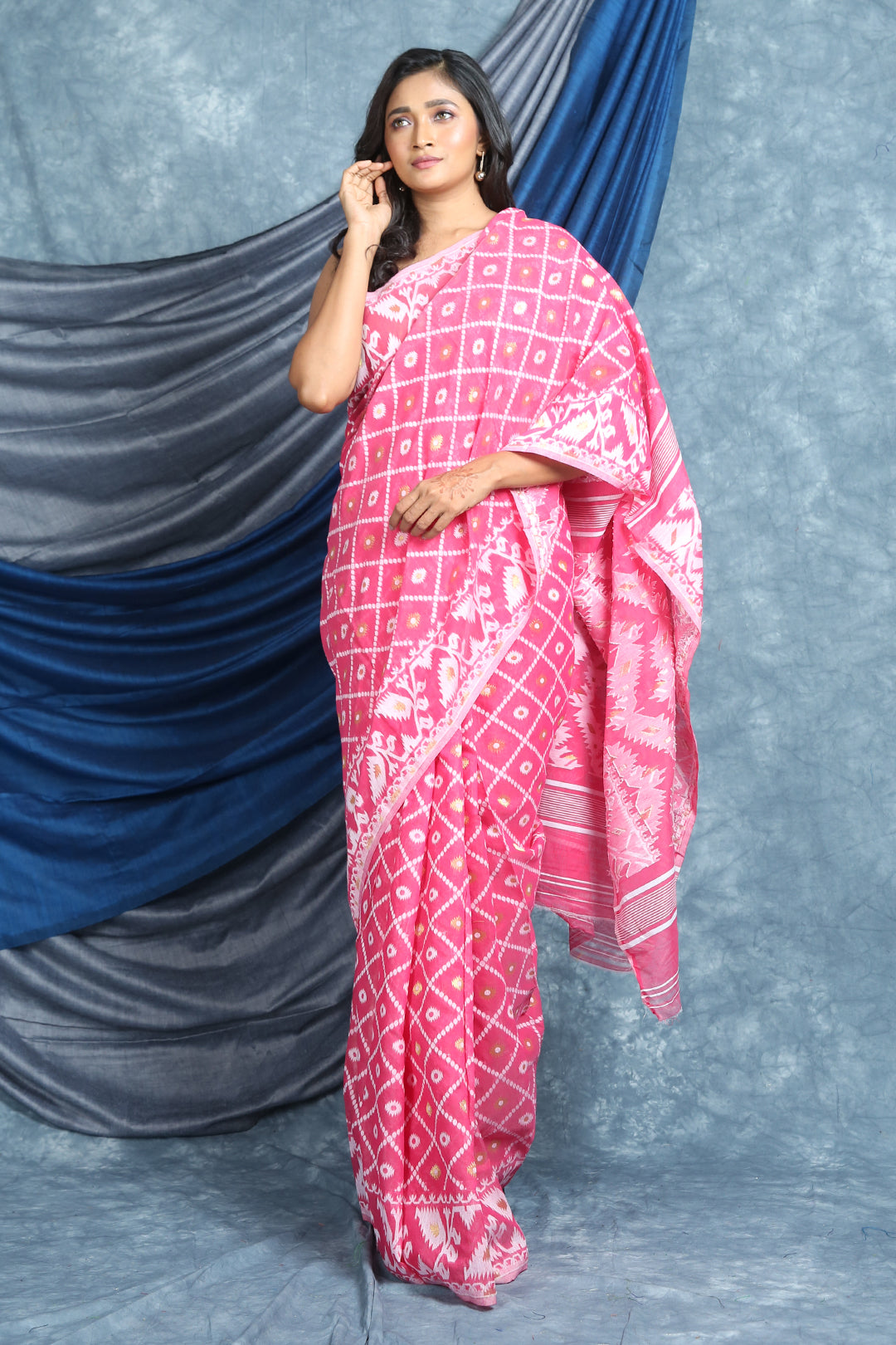 Baby Pink Jamdani With Allover Weaving