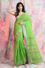Load image into Gallery viewer, Parrot Green Handwoven Cotton Tant Saree
