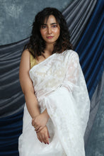 Load image into Gallery viewer, Pearl White Allover Weaving Jamdani  Saree
