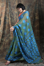 Load image into Gallery viewer, Olive Green &amp; Blue Allover Weaving Jamdani Saree
