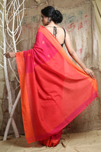 Load image into Gallery viewer, Red Blended Cotton Handwoven Soft Saree With Stripes Pallu
