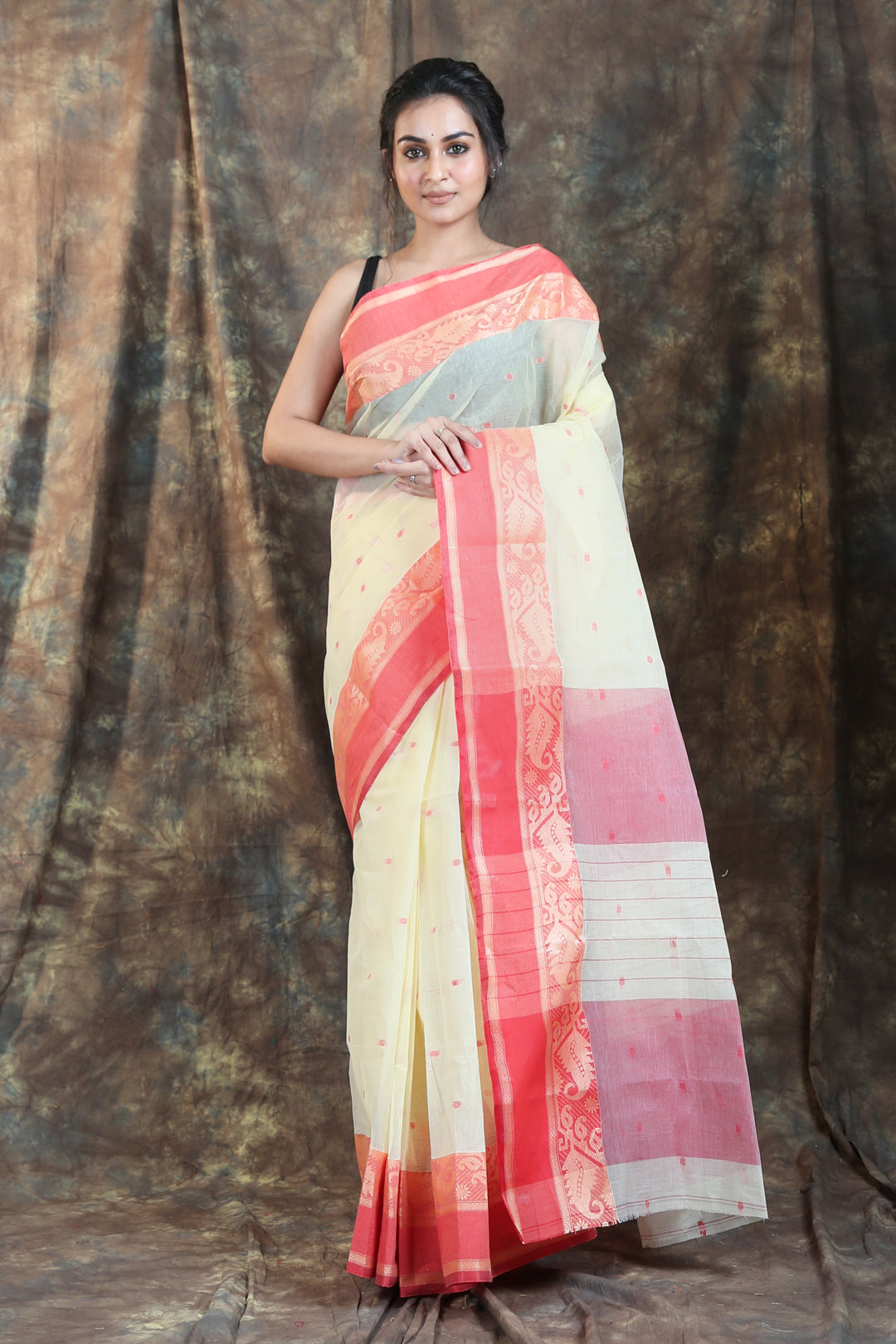 Off White Handwoven Cotton Tant Saree