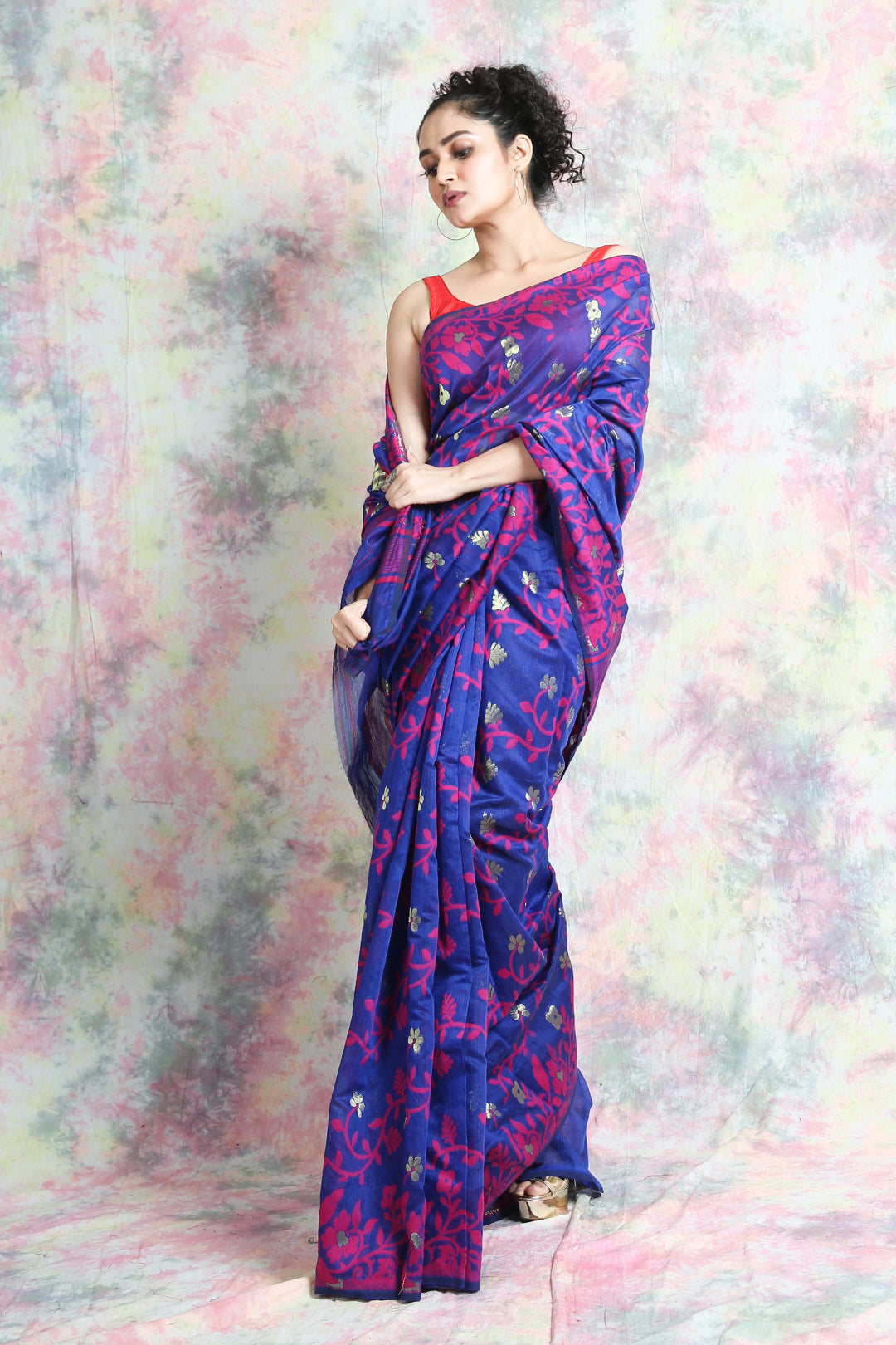 Floral Weaving Blue Jamdani Saree